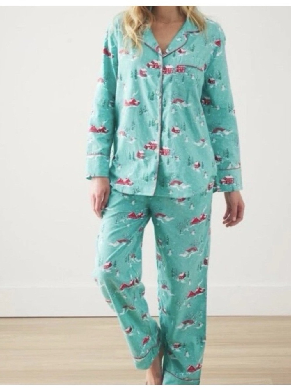 Printfresh Winter Wonderland Cerulean Snow Day Long Pajama Pants Size M NWT